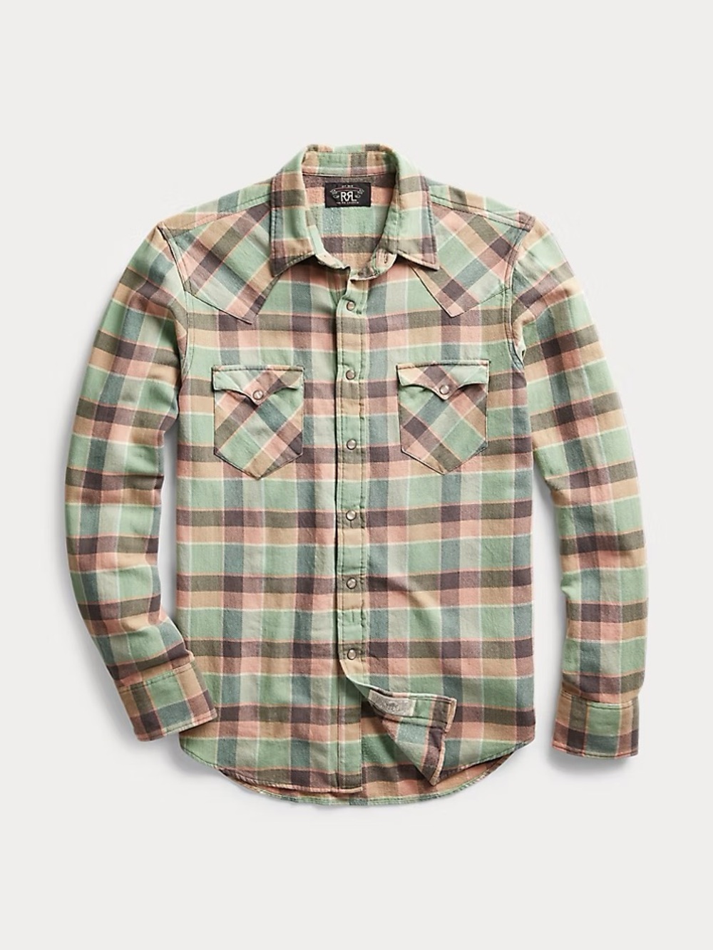 Ralph Lauren Double RL Green and Brown Plaid Western Button-Down Shirt